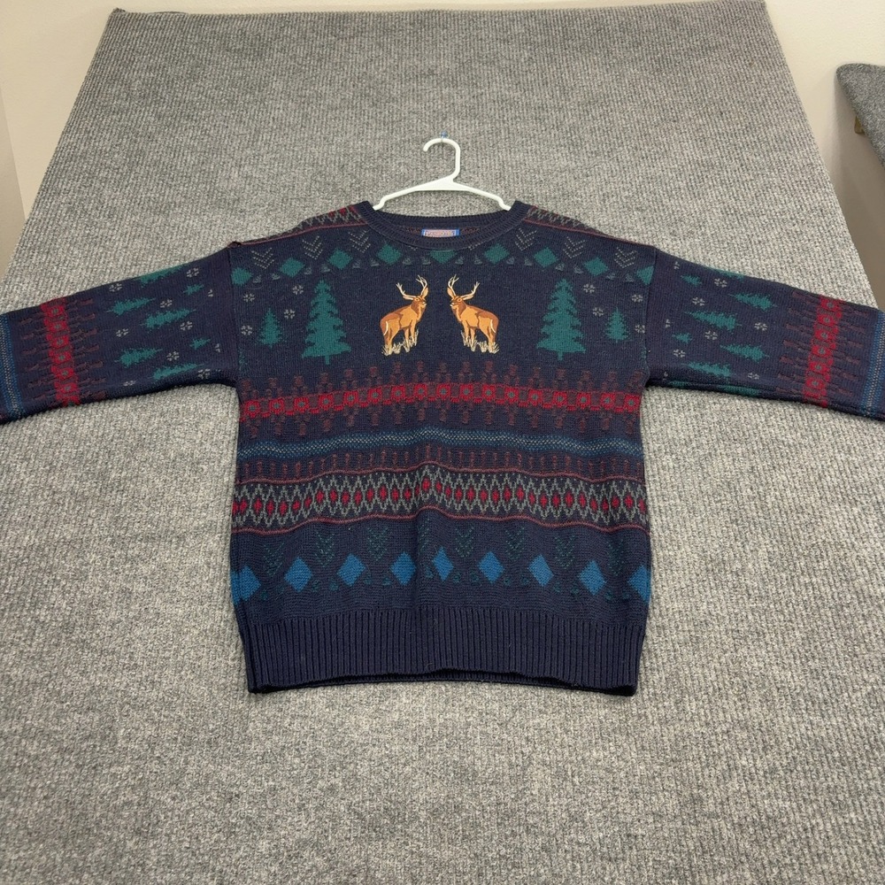 Vintage Pendleton Sweater Mens M Navy Virgin Wool Elk Fair Isle Cabin Gorpcore